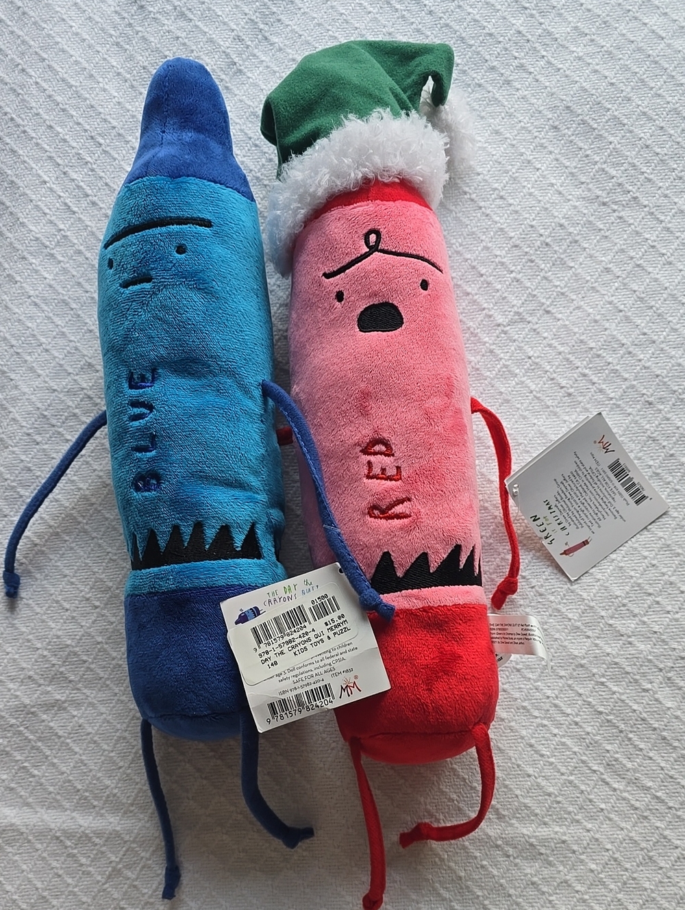 MerryMakers Green Is for Christmas Red & Blue Crayon Plush Bundle NWT